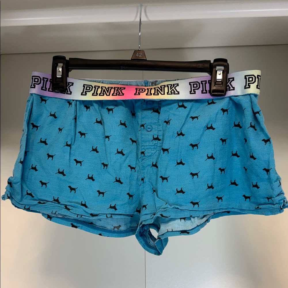 PINK Victoria's Secret Blue Shorts with Dog Pattern